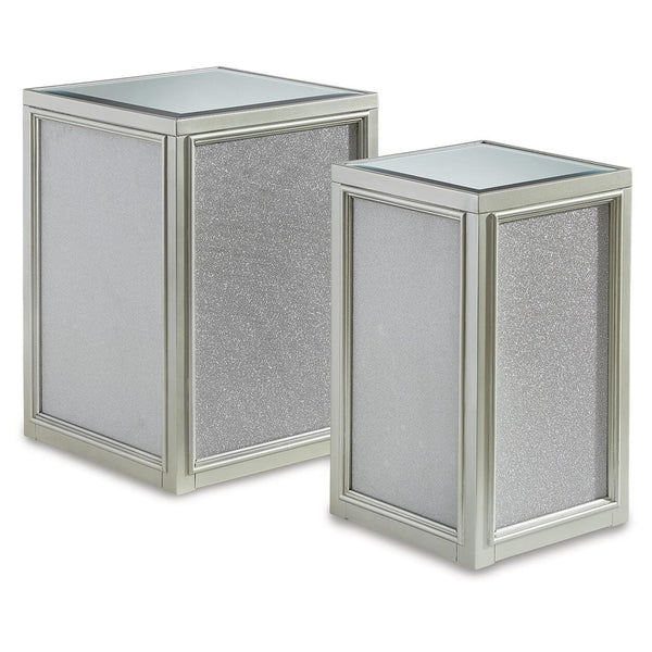 Set of 2 Sleek Glass Square Nesting End Tables, Silver Finish, for Living Room – alternate view 3