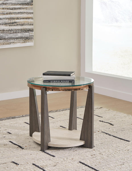 Sleek Faux Marble Round End Table, with Open Shelf, Multi Finish, for Living Room – alternate view 2