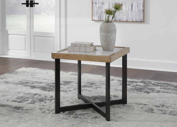 Contemporary Stone Square End Table, with Open Shelf, Multi Finish, for Living Room – product view