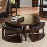 Mid-Century Modern, Transitional, Contemporary Round 3-Piece Coffee Table and Stool Set, 1 Walnut Finished – alternate view 2