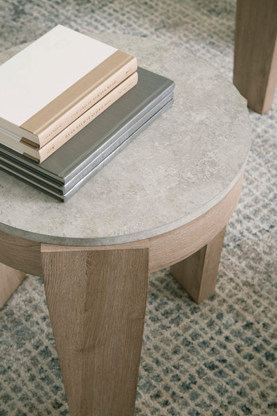 Casual MDF Round 3-Piece Coffee Table Set, Cocktail Table with 2 Matching End Tables, Light Brown Finish – alternate view 4