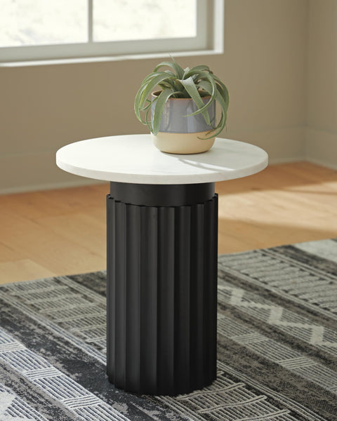 Wainstone Round End Table, Black / White – product view