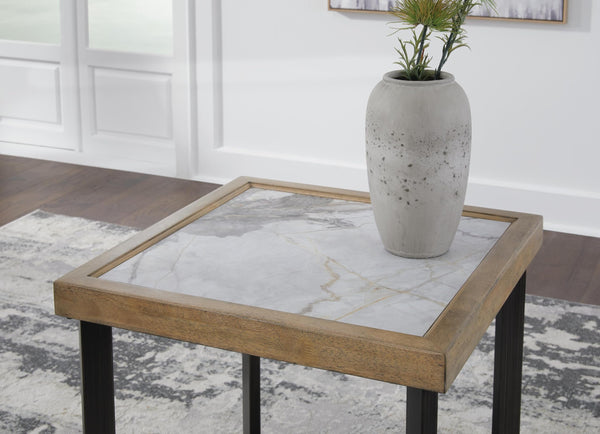 Contemporary Stone Square End Table, with Open Shelf, Multi Finish, for Living Room – alternate view 3