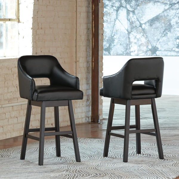 Set of 2 Black / Dark Brown Faux Leather Bar Height Swivel Bar Stools, Dining – alternate view 3