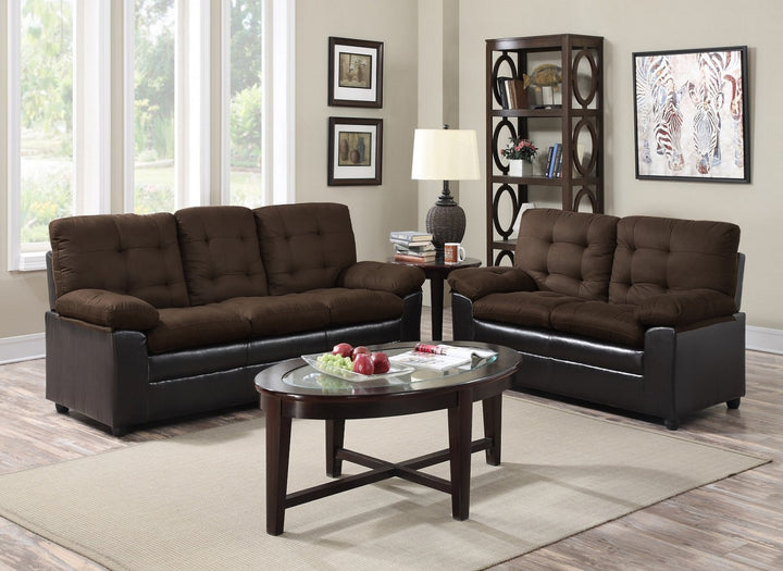 GTU Furniture 2-Tone Microfiber Sofa & Loveseat Set, 5 Colors Available — Chocolate