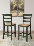 Set of 2 Two-Tone Wood Adjustable Height Bar Stools, Color Collection, Pub — Natural/Green