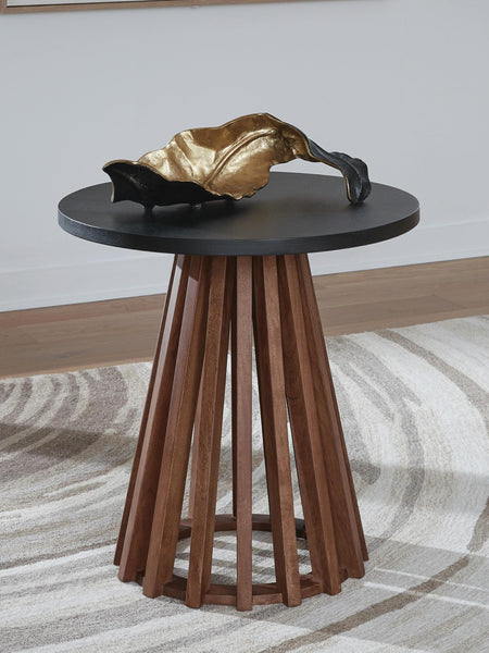 Everyday Mango Wood Round End Table, Warm Brown / Black Finish, for Living Room – product view