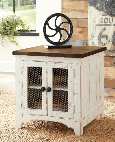 Casual Engineered Wood Rectangular End Table, with Open Shelf, White / Brown Finish, for Living Room – product view