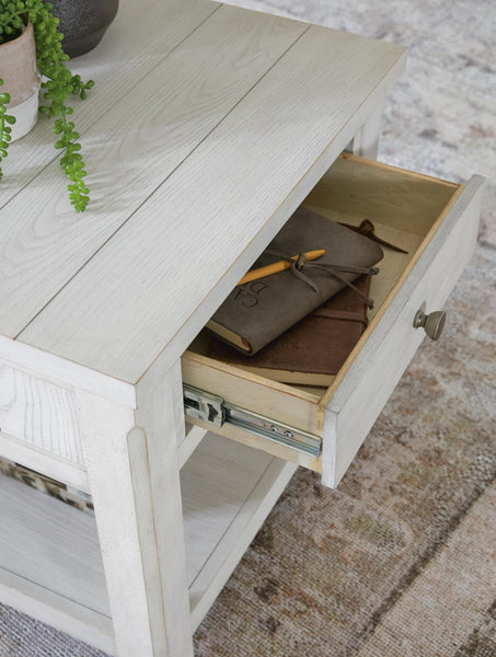 Casual Ash Wood Square End Table, with Storage Drawer, Antique White Finish, for Living Room – alternate view 6