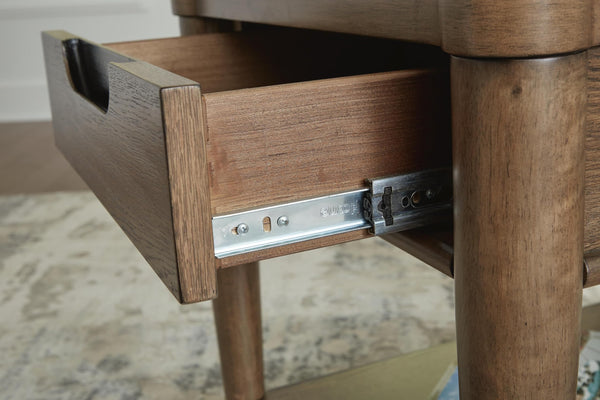 Sleek Rubberwood Rectangular End Table, with Storage Drawer, Brown Finish, for Living Room – alternate view 4