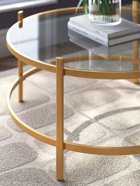 Casual Glass Square 3-Piece Coffee Table Set, Cocktail Table with 2 Matching End Tables, Gold Finish – alternate view 2