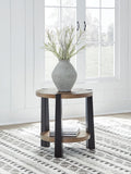 Casual Wood Round End Table, with Open Shelf, Light Brown / Black Finish, for Living Room – product view