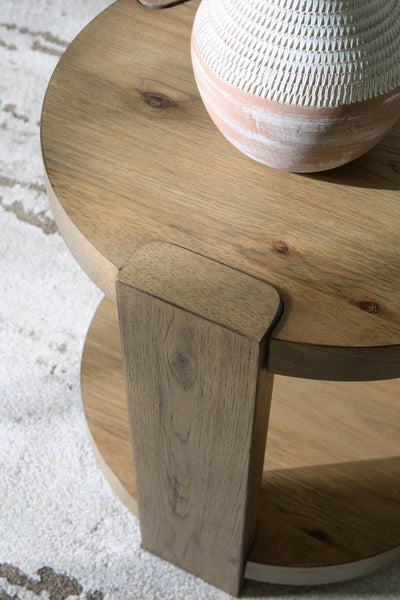 Everyday Oak Round End Table, with Open Shelf, Light Brown Finish, for Living Room – alternate view 3