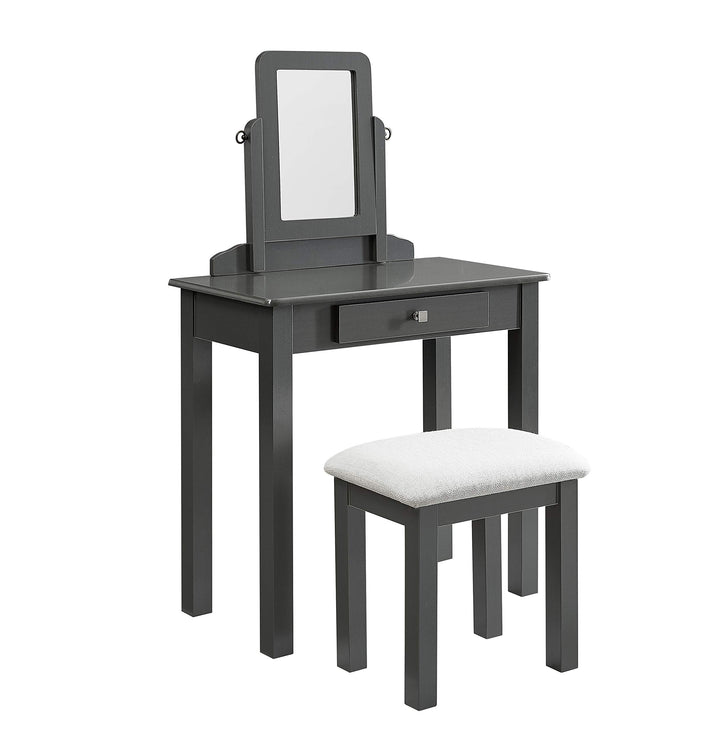 GTU Furniture Transitional Vanity Set with Mirror Stool — Grey