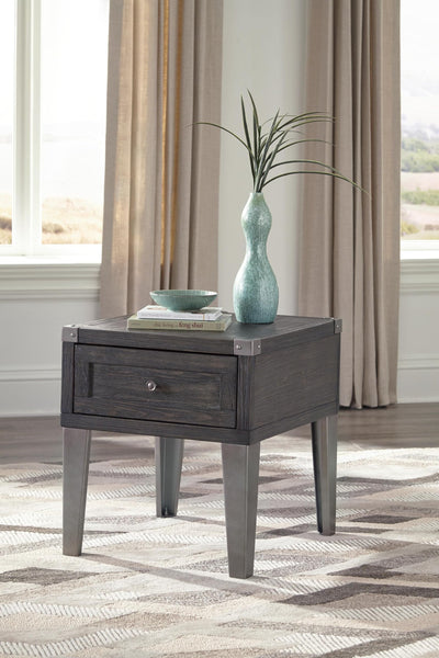 Contemporary Engineered Wood Rectangular End Table, with Storage Drawer, Built-in USB Charging, Dark Gray – product view