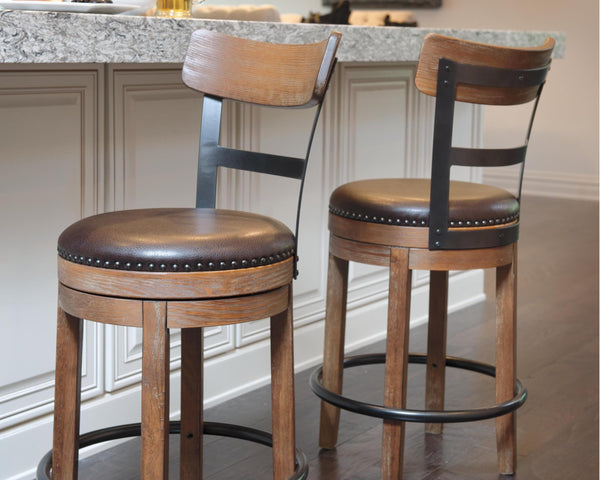 Light Brown Faux Leather Counter Height Swivel Bar Stool with Footrest, Pub – alternate view 3