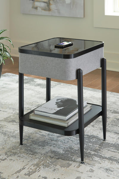 Modern Glass Square Accent Table, Wireless Charging, Gray / Black Finish, for Living Room – product view