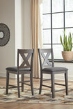 Set of 2 Gray Wood Counter Height Bar Stools with X-Back, Nailhead Trim – alternate view 3