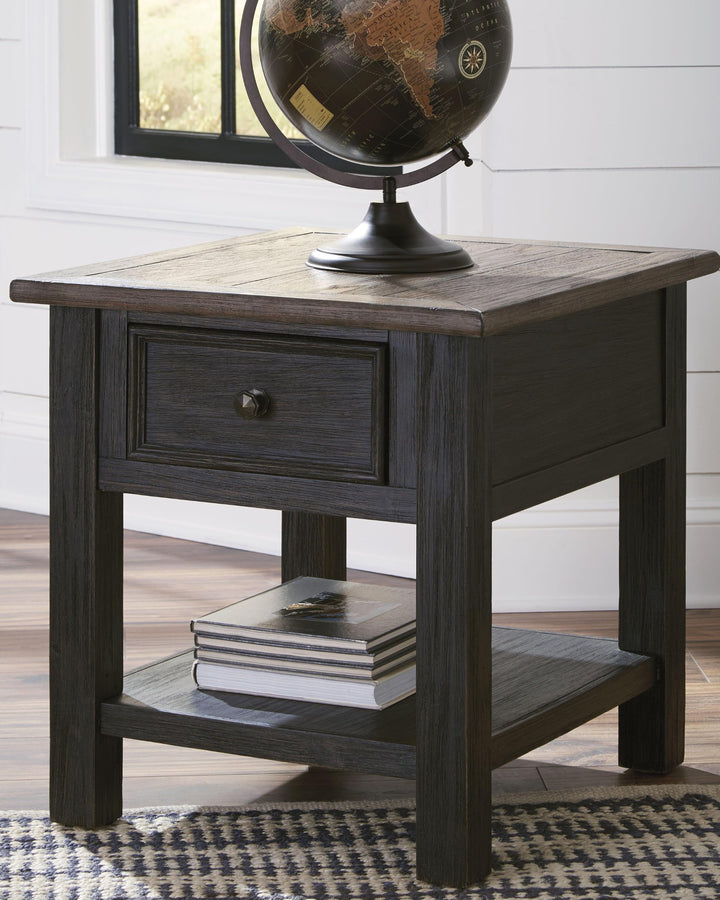 Everyday Engineered Wood Rectangular End Table, with Storage Drawer, Grayish Brown / Black Finish, for Living – product view