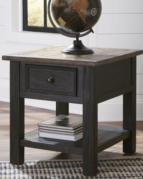 Everyday Engineered Wood Rectangular End Table, with Storage Drawer, Grayish Brown / Black Finish, for Living – product view
