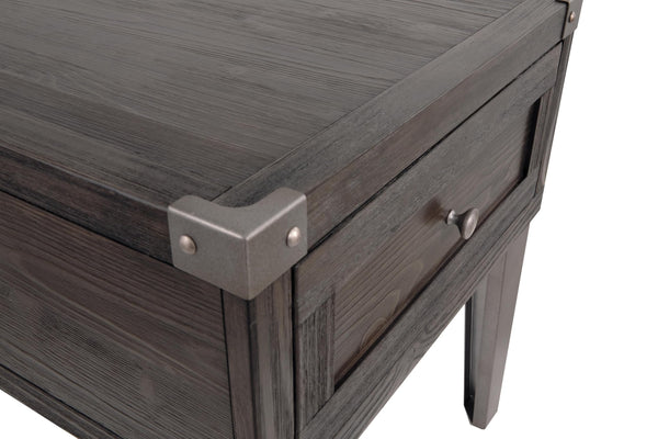 Contemporary Engineered Wood Rectangular End Table, with Storage Drawer, Built-in USB Charging, Dark Gray – alternate view 6