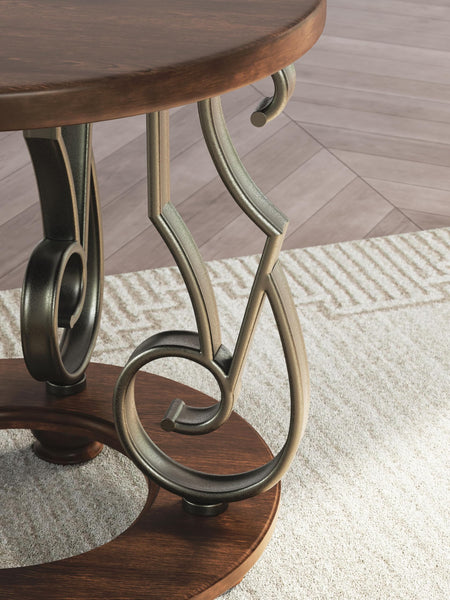 Timeless Faux Marble Round End Table, Dark Brown Finish, for Living Room – alternate view 4