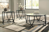 Contemporary Glass Round 3-Piece Coffee Table Set, Cocktail Table with 2 Matching End Tables, Black Finish – product view