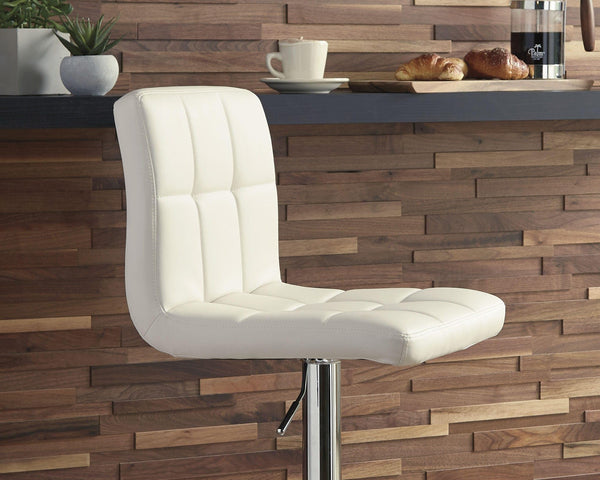 GTU Furniture Set of 2 Bone Faux Leather Adjustable Height Swivel Bar Stools, Tufted, Pub