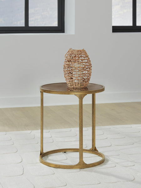 Sleek Faux Marble Round End Table, Antique Gold Finish, for Living Room – alternate view 5