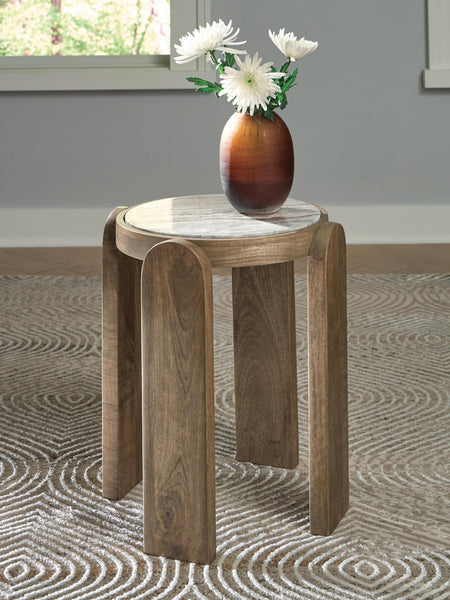Modern Marble Square Accent Table, Gray / White / Brown Finish, for Living Room – product view