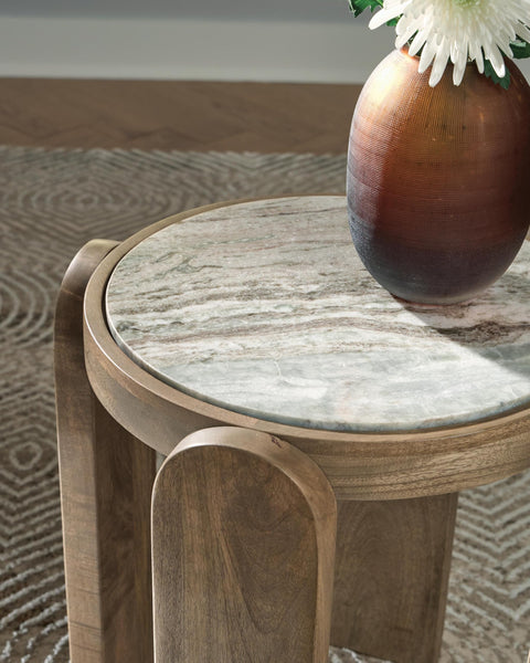 Modern Marble Square Accent Table, Gray / White / Brown Finish, for Living Room – alternate view 4