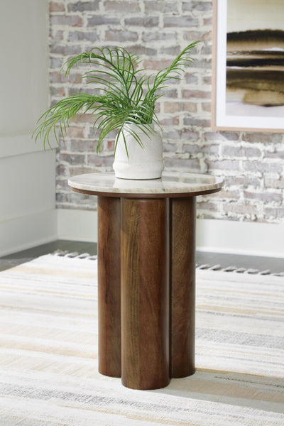 Contemporary Marble Square Accent Table, Beige / Brown Finish, for Living Room – product view