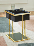 Sleek Glass Rectangular Accent Table, with Open Shelf, Black / Gold Finish, for Living Room – alternate view 2