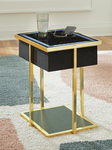 Sleek Glass Rectangular Accent Table, with Open Shelf, Black / Gold Finish, for Living Room – alternate view 2