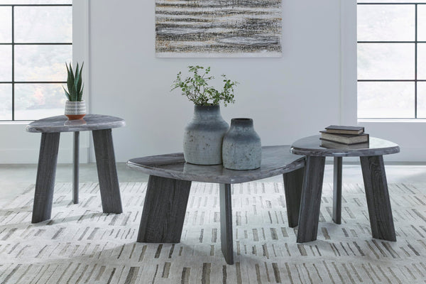 Contemporary MDF Rectangular 3-Piece Coffee Table Set, Cocktail Table with 2 Matching End Tables, Gray – alternate view 4