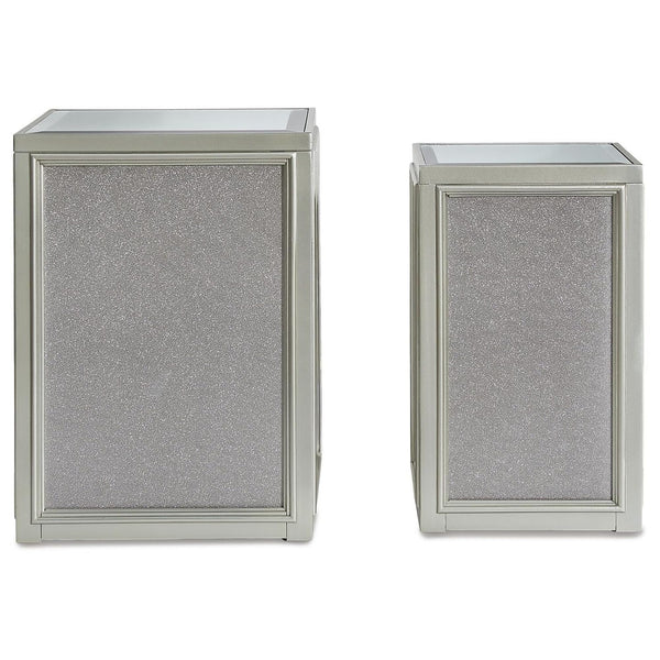 Set of 2 Sleek Glass Square Nesting End Tables, Silver Finish, for Living Room – alternate view 2