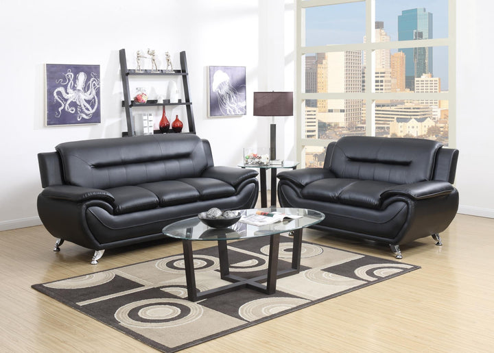 GTU Furniture Contemporary PU Leather Sofa & Loveseat Set, 2 Piece Sofa Set — Black