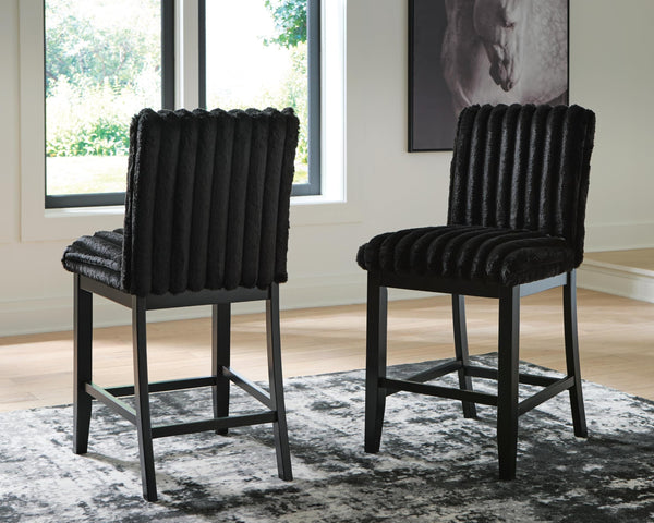 Set of 2 Black Wood Counter Height Bar Stools, Corduroy Upholstered, Modern – alternate view 6