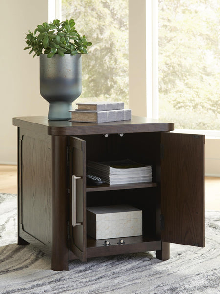 Relaxed Oak Rectangular End Table, with Open Shelf, Dark Brown Finish, for Living Room – alternate view 2