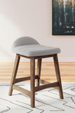 Set of 2 Mid-Century Counter Height Bar Stools, Cushioned, Color Collection — Light Gray/Brown