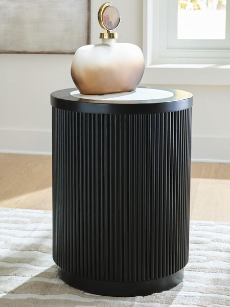 Casual Marble Round End Table, Black Finish, for Living Room – product view
