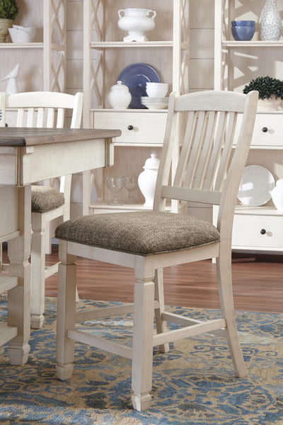 GTU Furniture Set of 2 Two-Tone Wood Counter Height Bar Stools with Woven Fabric Seat