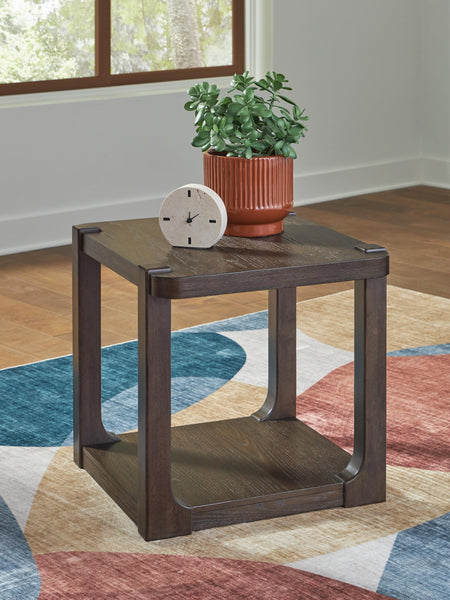 Modern Oak Rectangular End Table, with Open Shelf, Dark Brown Finish, for Living Room – product view