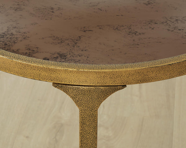 Sleek Faux Marble Round End Table, Antique Gold Finish, for Living Room – alternate view 3