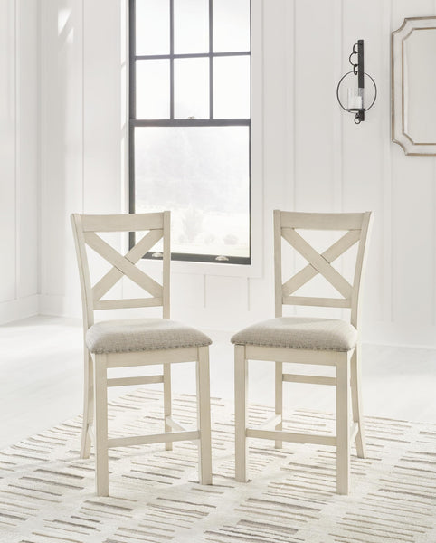 GTU Furniture Set of 2 Antique White Polyester Counter Height Bar Stools with X-Back, Pub