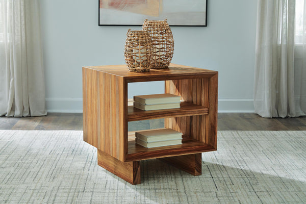 Sleek Sheesham Square End Table, with Open Shelf, Brown Finish, for Living Room – product view