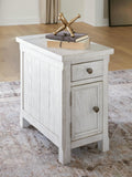 Casual Ash Wood Rectangular Chairside End Table, with Storage Drawer, Antique White Finish, for Living Room – product view