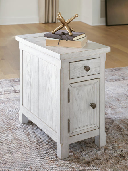 Casual Ash Wood Rectangular Chairside End Table, with Storage Drawer, Antique White Finish, for Living Room – product view