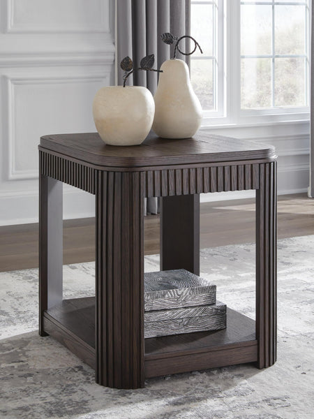 Sleek Engineered Wood Rectangular End Table, with Open Shelf, Warm Brown Finish, for Living Room – product view