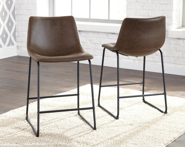 Set of 2 Brown Faux Leather Counter Height Bar Stools with Bucket Seat, Pub – alternate view 4